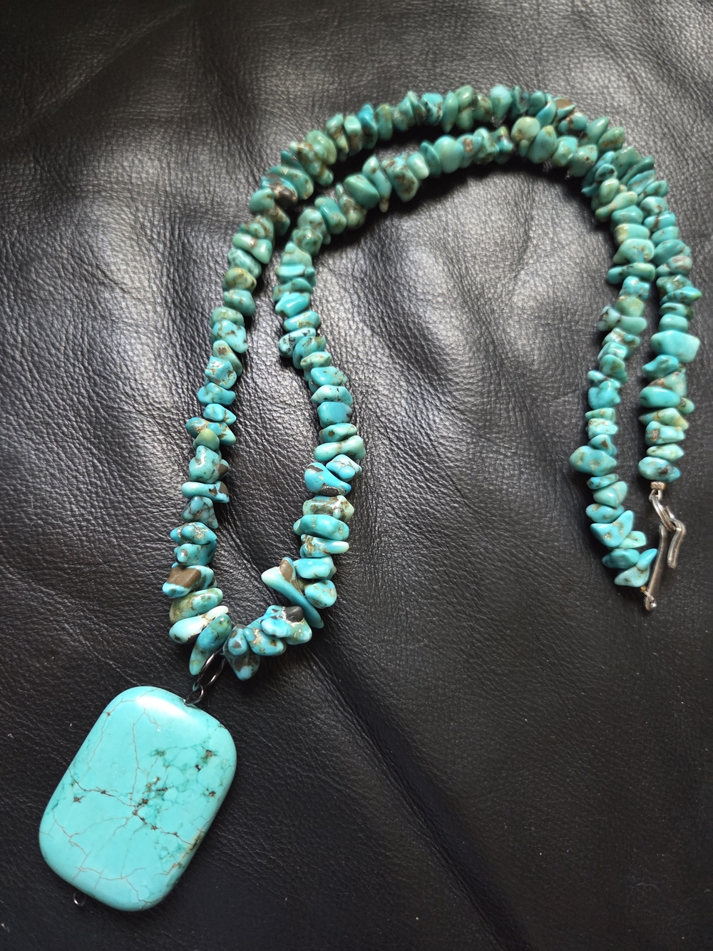 Genuine Turquoise Nugget Pendant Necklace - Blue Turquoise Stone
